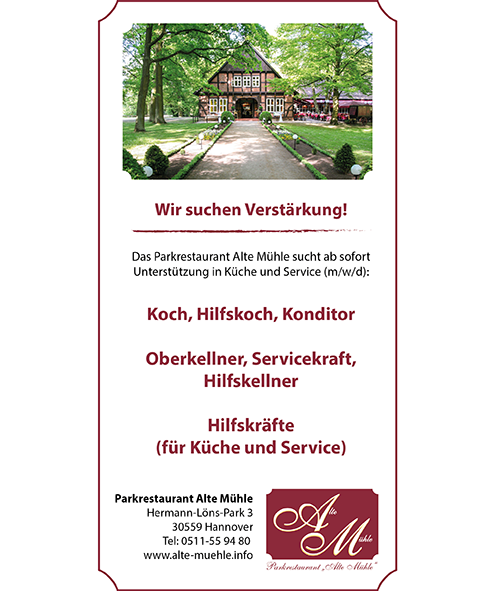 Stellenanzeige - wir suchen Köche, Kellner und Hilfskräfte. Bewerben Sie sich jetzte!